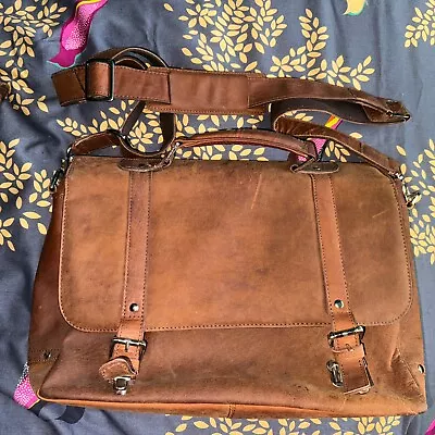 Brown Leather Laptop Bag Shoulder Briefcase Crossbody Messenger Satchel • £20