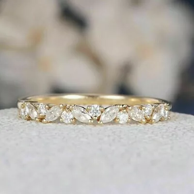 2Ct Marquise Cut Moissanite Eternity Wedding Band 14K Yellow Gold Plated For Her • $139.72