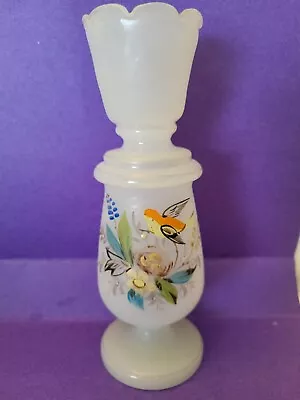 Vintage Bristol White Satin Glass Vase Hand Blown Handpainted Small 7  • $11.99