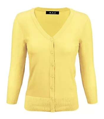 $22.50 • Buy YEMAK Women's 3/4 Sleeve V-Neck Button-Down Basic Sweater Cardigan CO078 (S-XL)
