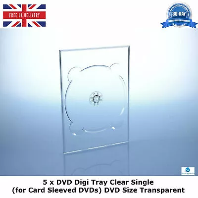 5 X DVD Digi Tray Clear Single (for Card Sleeved DVDs) DVD Size Transparent New • £8.99