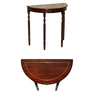 Lovely Vintage Demi Lune Console Table With Single Drawer In Flamed Mahogany • $947.21