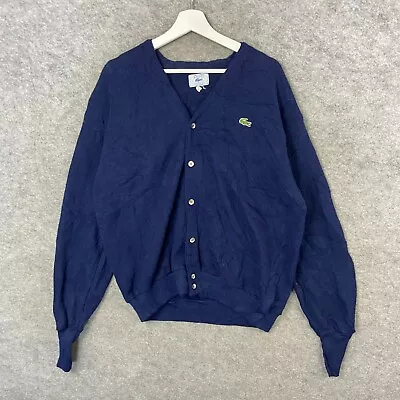 Vintage Izod Lacoste Cardigan Mens XXL Blue Jumper Button Up Sweatshirt 1970s • £44.99