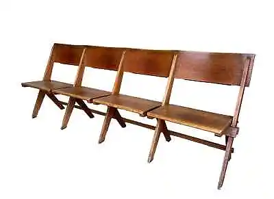 Genuine Solid Oak Wooden 4 Seater Salvaged Folding Church Chairs Bible Backs • £765