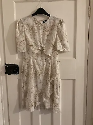 Missguided Ivory Floral Short Sleeve Front Cut Out Mini Dress Size 10 • £3.20