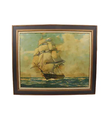 Vintage 70s Mid Century Modern MCM Sweden Nautical Boat Sea Framed Art Painting • $199.96