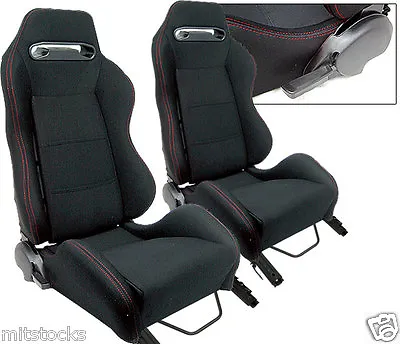 2 Black Cloth + Red Stitch Racing Seats Reclinable + Sliders Volkswagen New * • $286.43