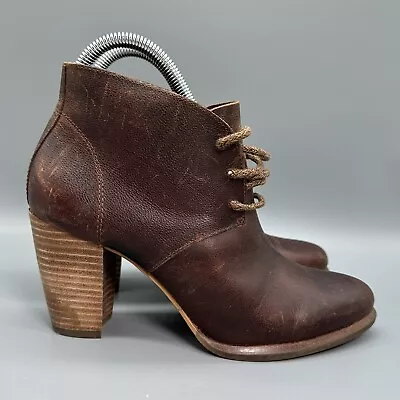 UGG Womens 7 Brown Chestnut Leather Mackie Boots Heels Bootie Shoes Lace Up • $39.95