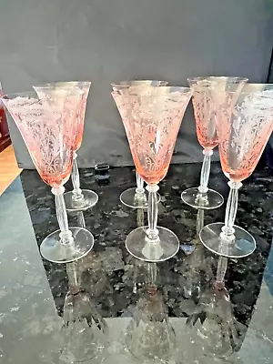 Vintage Tiffin Flanders Water Wine Goblet ~ Pink Etched Hand-Blown • $39.99