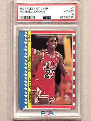 1987 Fleer Basketball Sticker Michael Jordan #2 Chicago Bulls PSA 8 • $250