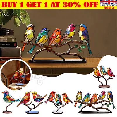 Stained Glass Birds On Branch  Desktop Ornaments Metal Vivid Craft Desktop Decor • £10.88