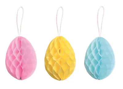 Pack Of 3 Honeycomb Paper Easter Egg Pastel Hanging Spring Decorations 10cm • £2.65