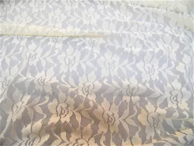 Discount Fabric Stretch Mesh Lace Ivory Floral Sheer B305 • $2.99