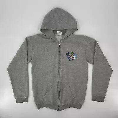 Disney Sweater Mens Medium Gray Blue Full Zip Spell Out Mickey Mouse Hoodie • $3.99