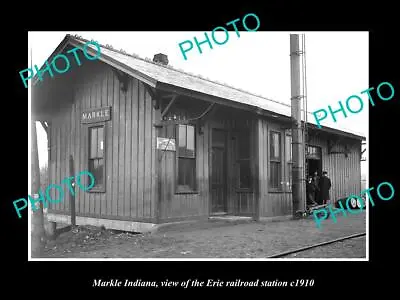 OLD LARGE HISTORIC PHOTO OF MARKLE INDIANA ERIE RAILROAD STATION C1910 • $5.55