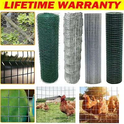 Galvanised Plastic Coated Chicken Wire Netting Mesh Net Fence Rabbit Aviary Pet • £7.70