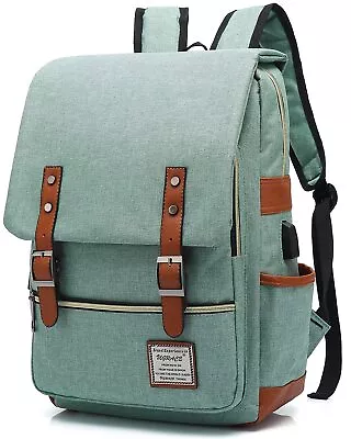Vintage Laptop Backpack With USB Charging Port Water Resistant Travelling Ba... • $26.43