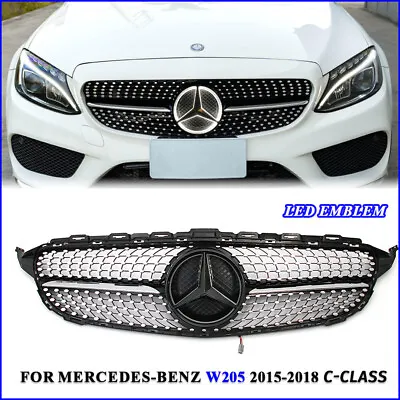 Front Grille W/LED Star For Mercedes Benz C-Class C300 W205 Diamond Grill 15-18 • $75.07