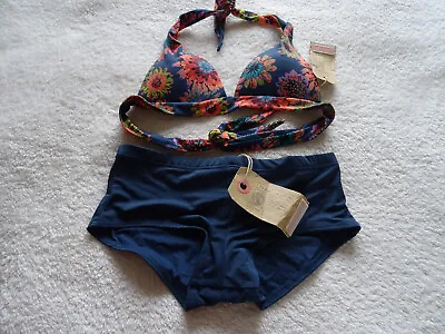 Fat Face Floral Firework 1 Size Bigger Push Up Boy Shorts Bikini Size 10 • £32.99