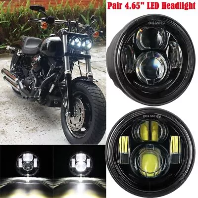 4.65 Inch Twin Black Dual Hi-low Beam LED Headlight For Fat Bob Motorcycle • $79.99