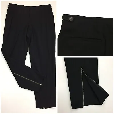 HELMUT LANG Womens Sz 6 Black Wool Blend Zip Back Hem Suede Leather Waist Pant • $55.20