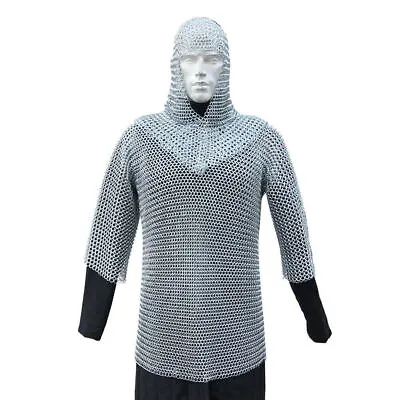 Battle Ready Medieval Habergeon Chainmail Knights Crusader Armor Coif Set • $128.33