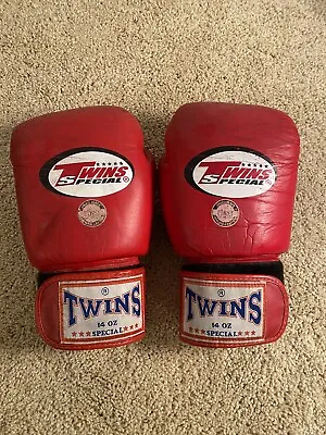 Twins Special Boxing Gloves Red 14Oz Handmade Genuine Leather Used • $35