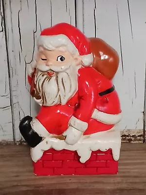 Vintage Winking Santa Coin Bank Christmas Decor Wolen Japan Blacklight Sen • $25.50