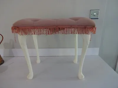 Vintage Sherborne Dressing Table Stool/Seat-Queen Anne Style Legs-Buttoned Pink • £22.99