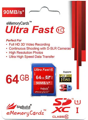 64GB Memory Card For Canon EOS 650D 6D 700D 70D C100 DSLR Camera SDXC Class 10 • £16.95