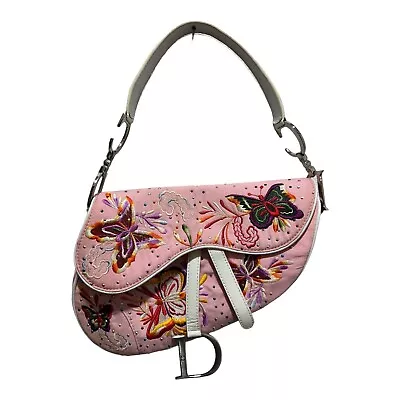 Vintage Christian Dior Butterfly Saddle Bag Pink White Limited Edition • $1500