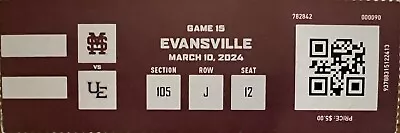 2024 Evansville Vs Mississippi State Bulldogs Baseball Ticket Stub 3/10/2024 • $6.99