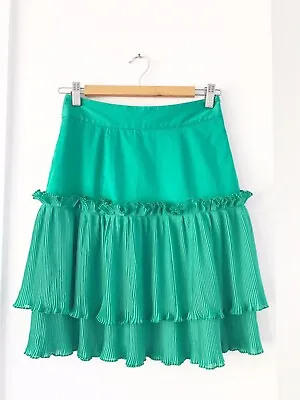 TIGERLILY Size 8 Green High Waisted Side Zip Pleated Tiered Formal Skirt • $25