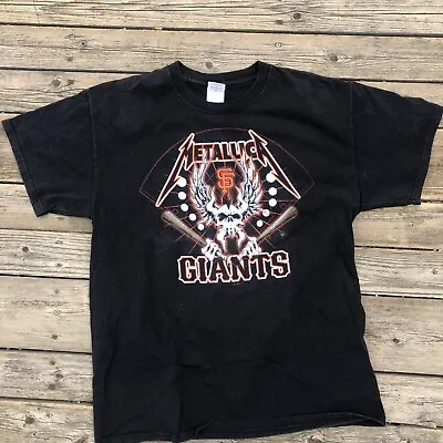 Metallica San Francisco SF Giants T Shirt Mens Large Crew Neck Black Gildan Tag • $24.87