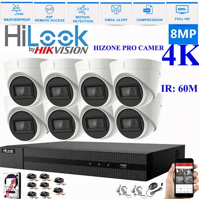 Hikvision 8mp 4k Cctv Hd Dvr 4/8ch System In/outdoor Ir 60m Camera Security Kit  • £77.45