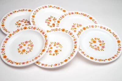 Lot de 7 assiettes à dessert / Arcopal, Scania / Années 70 Vintage / Antiquité française / Antiquité française Arcopal Scania Assiette en verre laiteux - France
