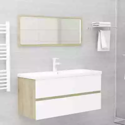 Bathroom Vanity Unit Mirror Set Built-in Basin Sink Wooden Storage Cabinet White • $362.05