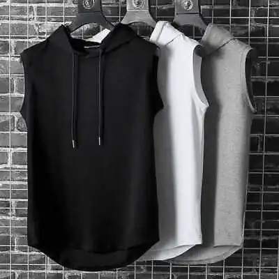 UK Men Gym Sleeveless Hoodie Vest T-Shirt Tank Top Fitness Sports Muscle Hooded • £4.88