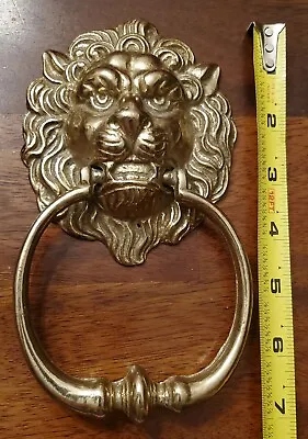 Vintage Heavy Metal Brass Tone Lion's Head Door Knocker Excellent Condition! • $45