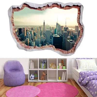 Skyline Skyscraper Building New York London Dubai 3D Smashed Wall View Mural 552 • £10.99