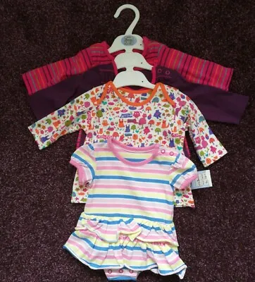 M&S 3 Pack Long Sleeve T-shirts & Striped  Short Sleeve Dress Age 0-3 Months. • £6.95