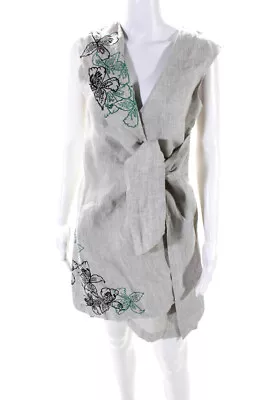 Nicole Miller Women Floral Embroidered Wrap Fit & Flare Sheath Dress Gray Size S • $34.01