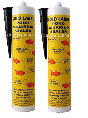 GOLD LABEL 2x BLACK UNDERWATER 290ml LEAK REPAIR GARDEN FISH POND LINER SEALANT • £36.95