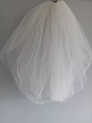 Wedding Veil White 4 Tier Shoulder Length Veil & Combslide Embroidered Edge V231 • £10