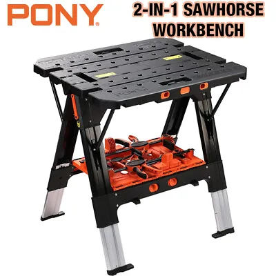 Pony Portable 2-in-1 Folding Sawhorse Work Table Workbench 1000lbs Load Capacity • $169.99