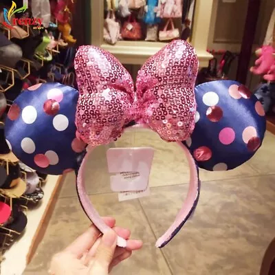 Minnie Ears Mickey Mouse Polka Dot Bow Disney Parks Sequins Rock Headband • $16.45