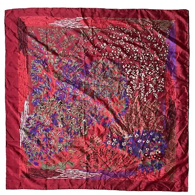 Vintage Thai Silk Red Purple White Floral Square Scarf 35x36 • $34.99