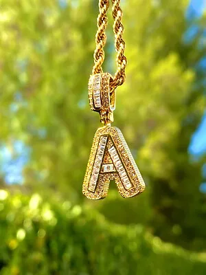 Solid 14K Gold Finish Alphabet Initial Letter Necklace Bugatti With 24'' Inches • $44.99