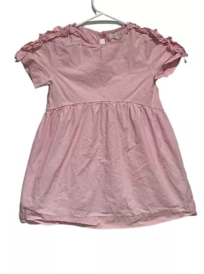 Zara Kids Girls Pink Short Sleeve Ruffle  1183/524/620 Cotton Poplin Dress Sz 6 • $18.69