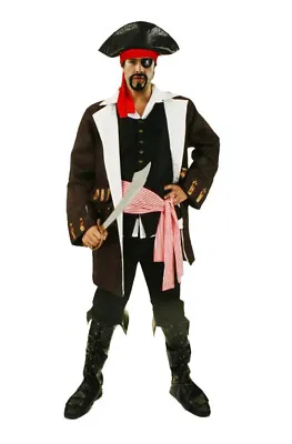 Mens Caribbean Pirate Costume Adult Jack Sparrow Pirate Complete Fancy Dress • £26.99